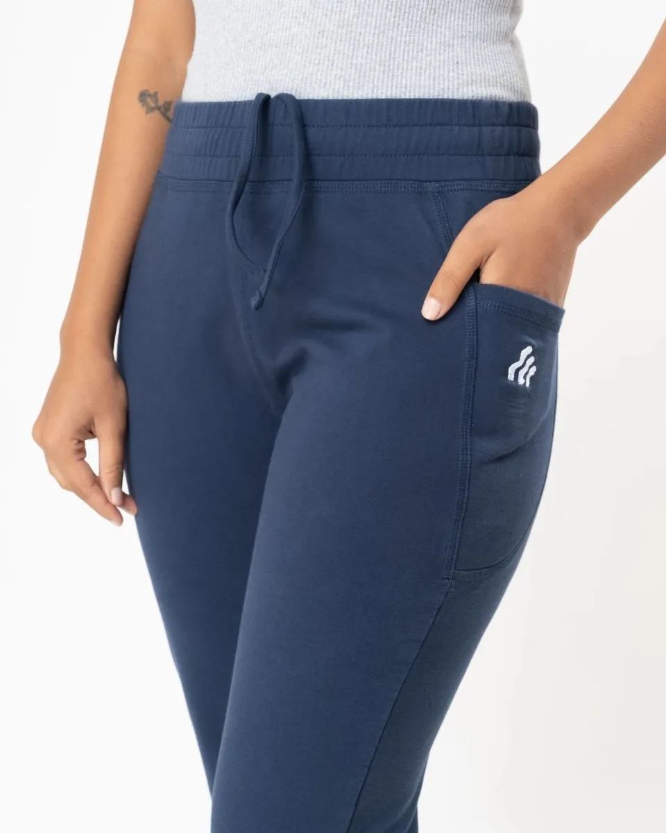 100% Organic Cotton Blue Flared Bottom Athleisure Pant For Women