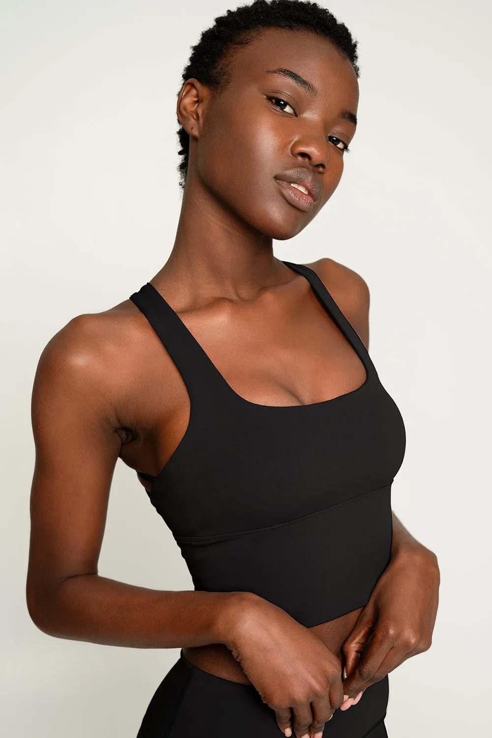 4 for $54 - Black Crisscross Back Long Line Padded Sports Bra - Women