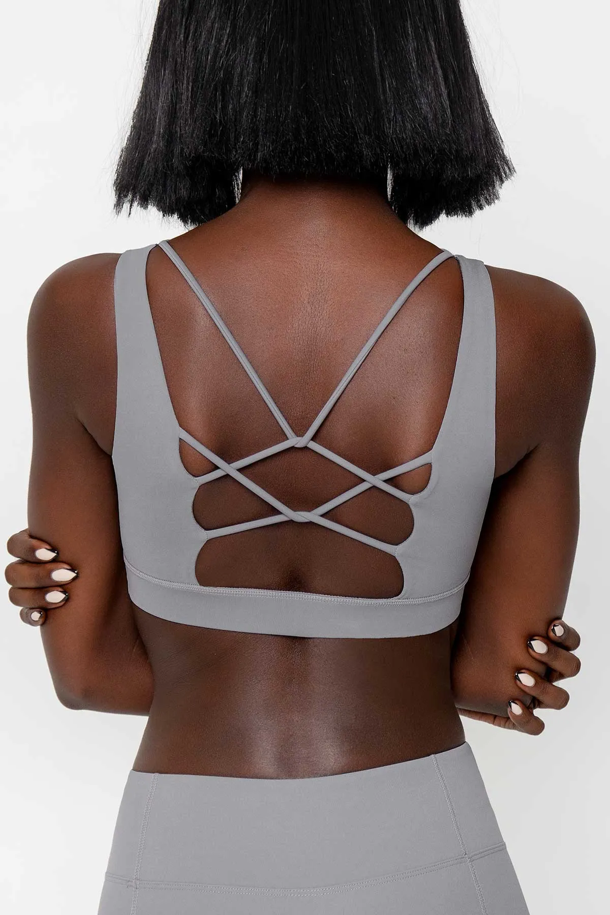 4 for $54 - Silver Grey Kelly Strappy Open-Back Padded Sports Bra - Women