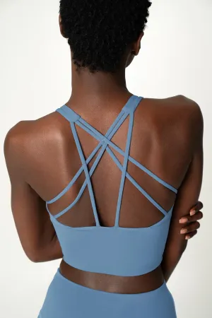 4 for $54 - Sky Blue Kelly Multi-Strap Back Long Line Padded Sports Bra - Women