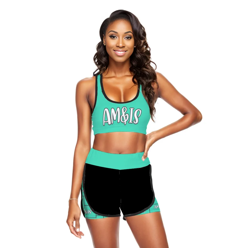 Am&Is Women's Activewear Sport Racerback Bra & Shorts Set - turquoise