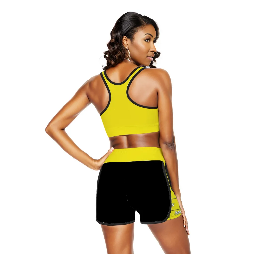 Am&Is Women's Activewear Sport Racerback Bra & Shorts Set - Yellow