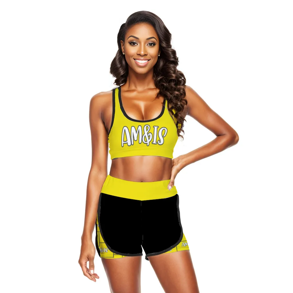 Am&Is Women's Activewear Sport Racerback Bra & Shorts Set - Yellow