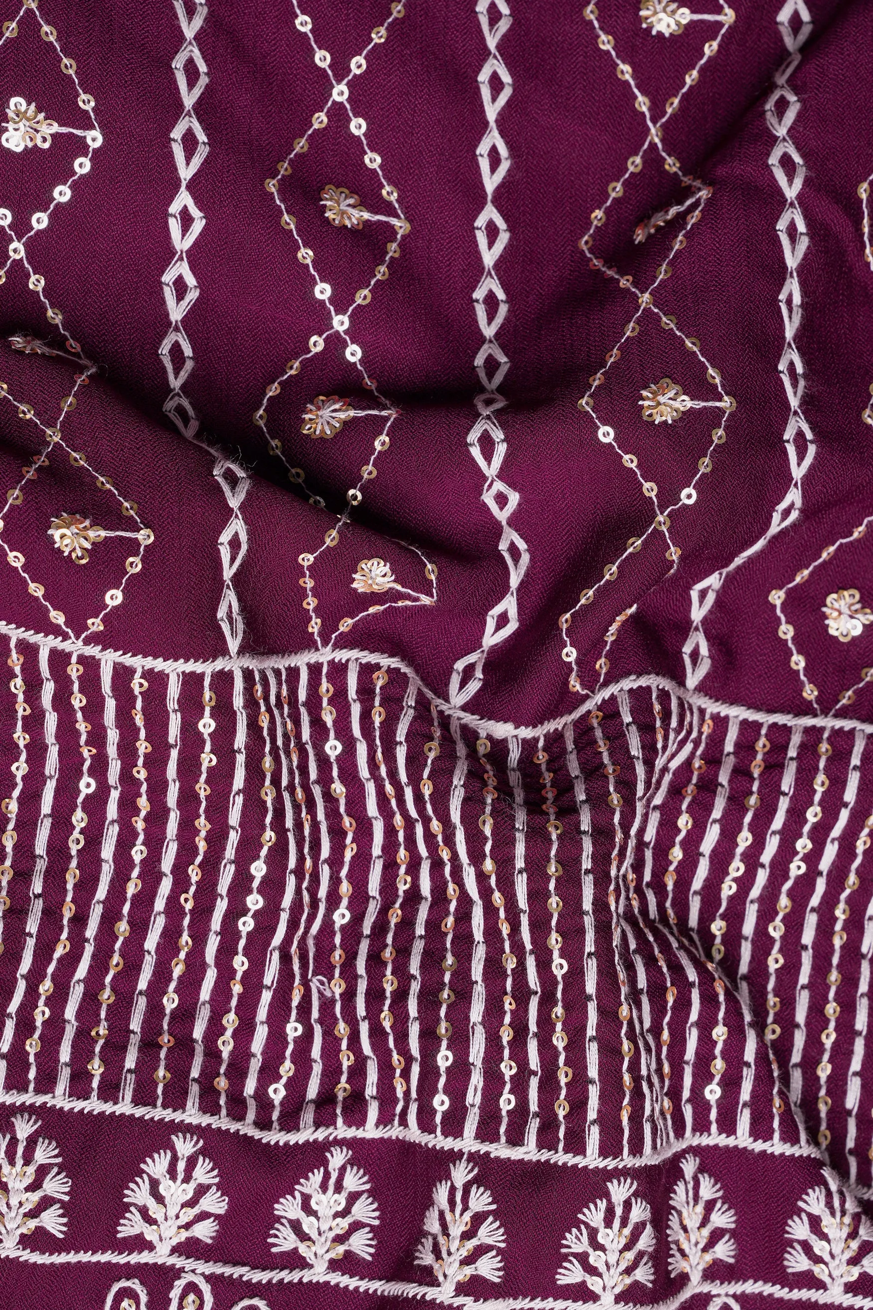 Barossa Purple and Bright White Embroidered Viscose Designer Kurta Set