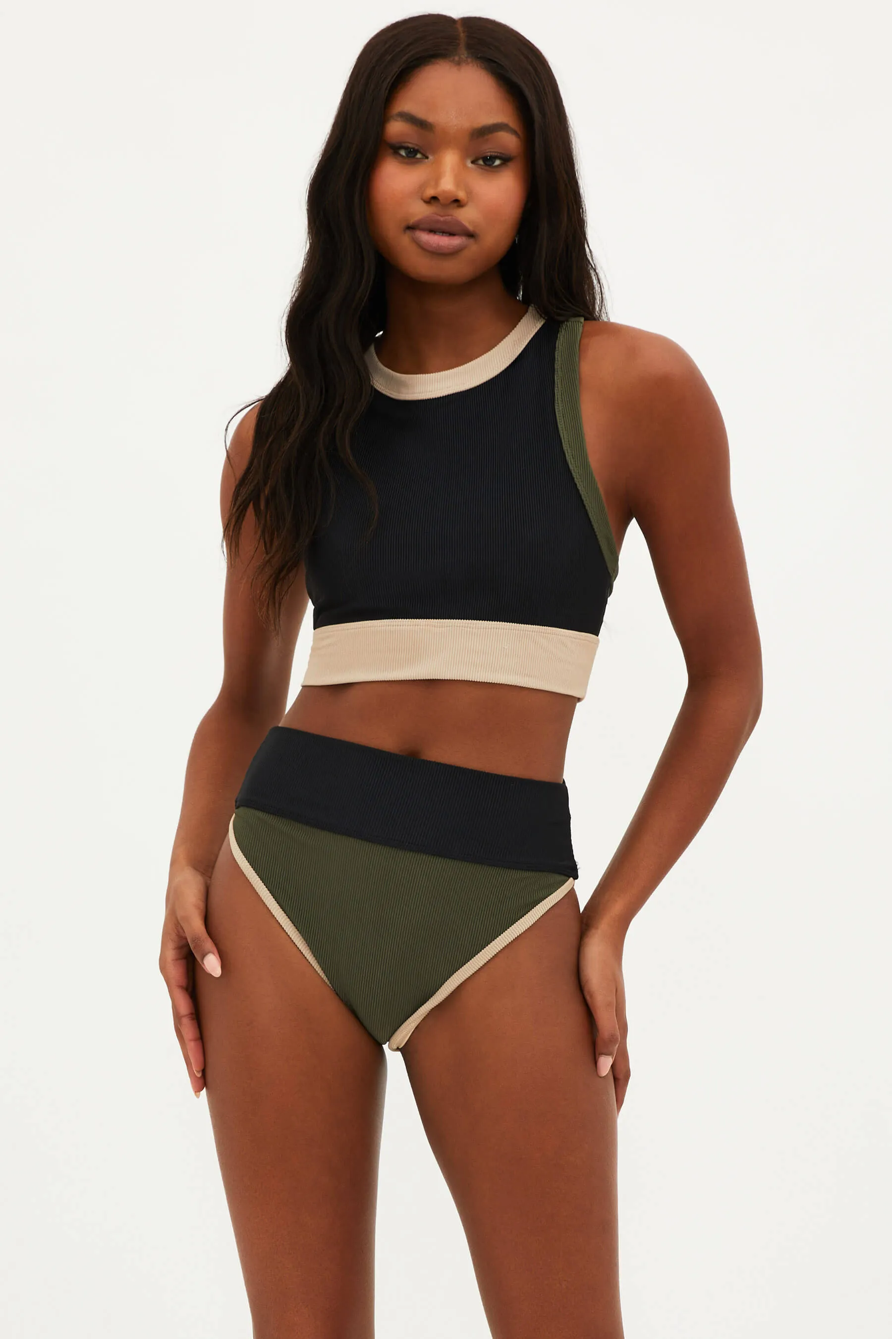 Beach Riot Gwen Top in Military Olive Colorblock