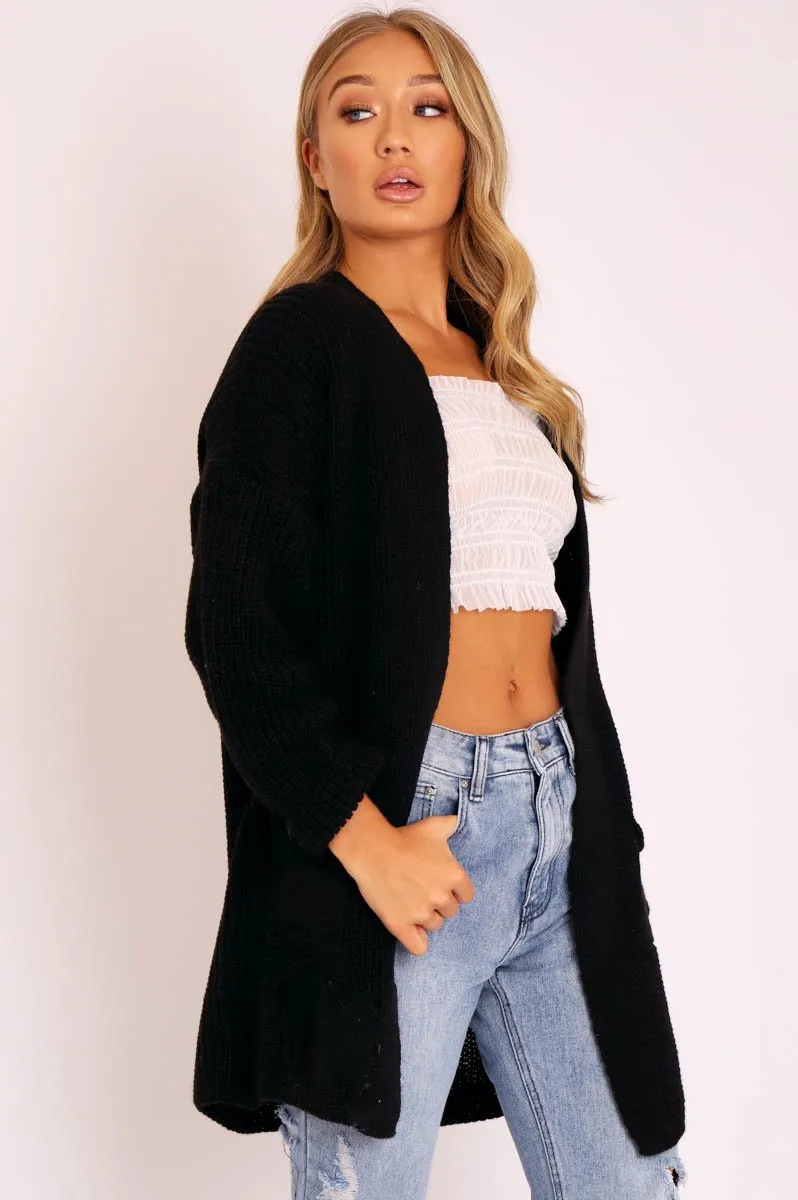 Black Knitted Oversized Pocket Detail Cardigan - Anna