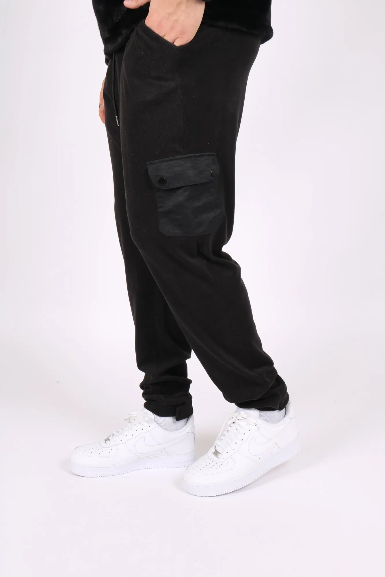 Black Polar Fleece Utility Cargo Joggers