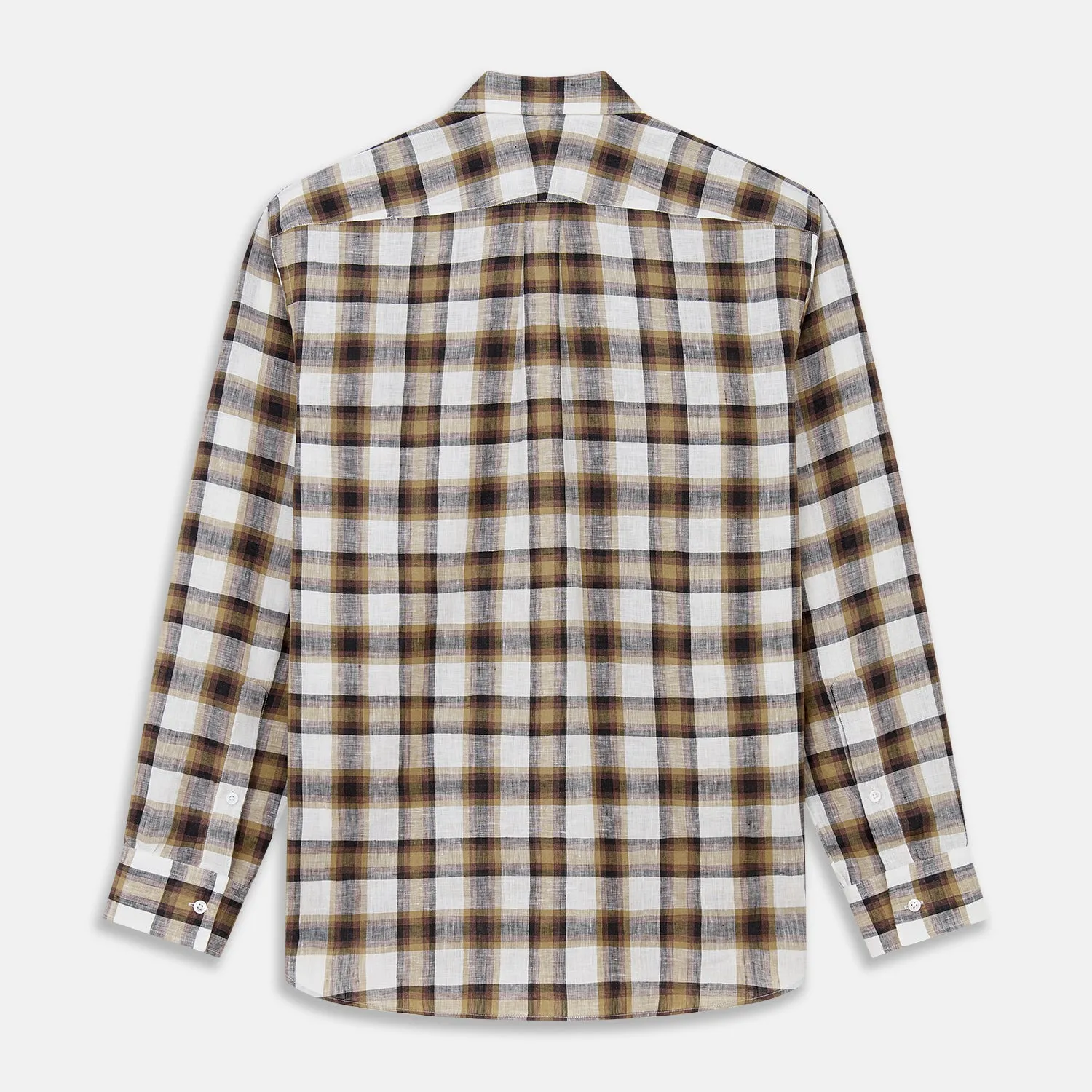 Brown Multi Check Linen Weekend Fit Hayne Shirt