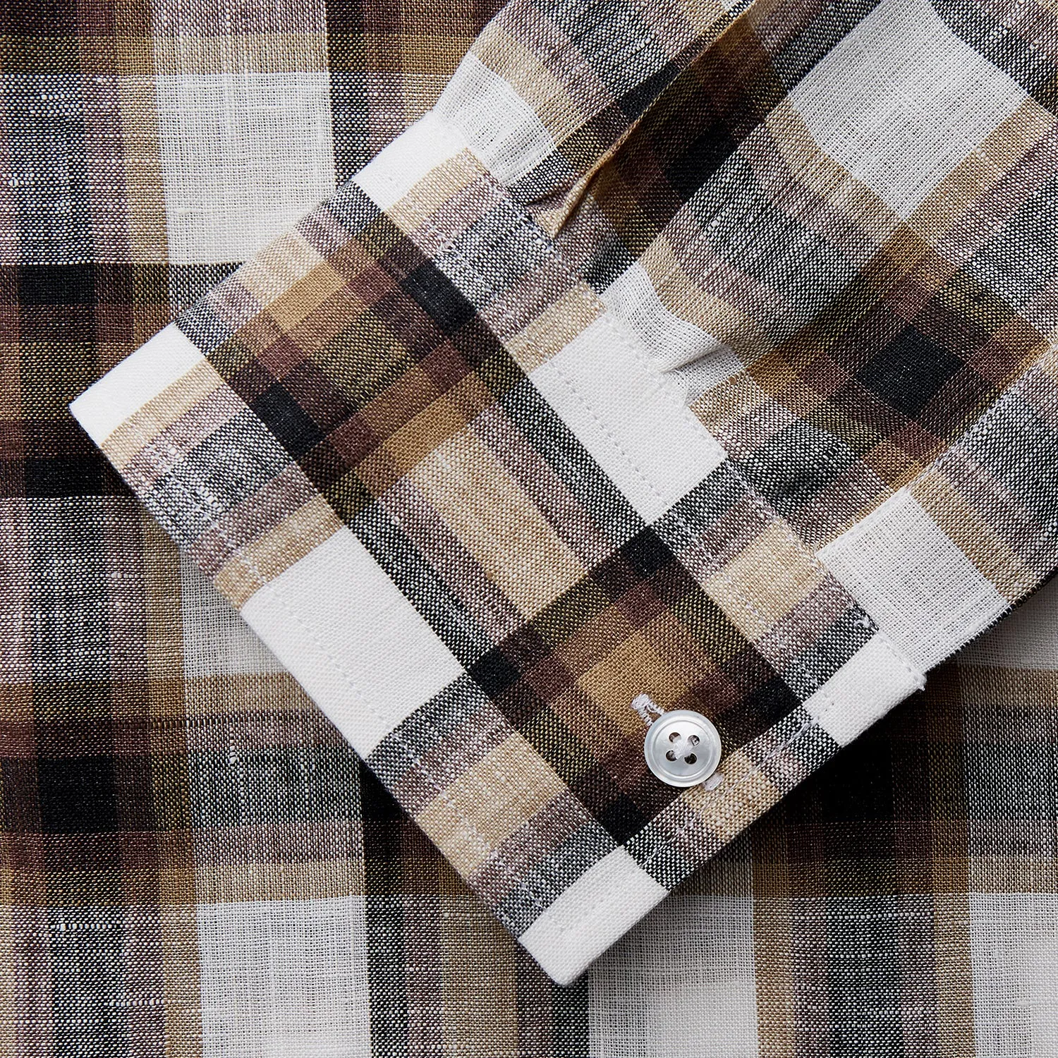 Brown Multi Check Linen Weekend Fit Hayne Shirt