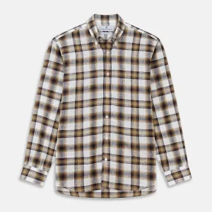 Brown Multi Check Linen Weekend Fit Hayne Shirt