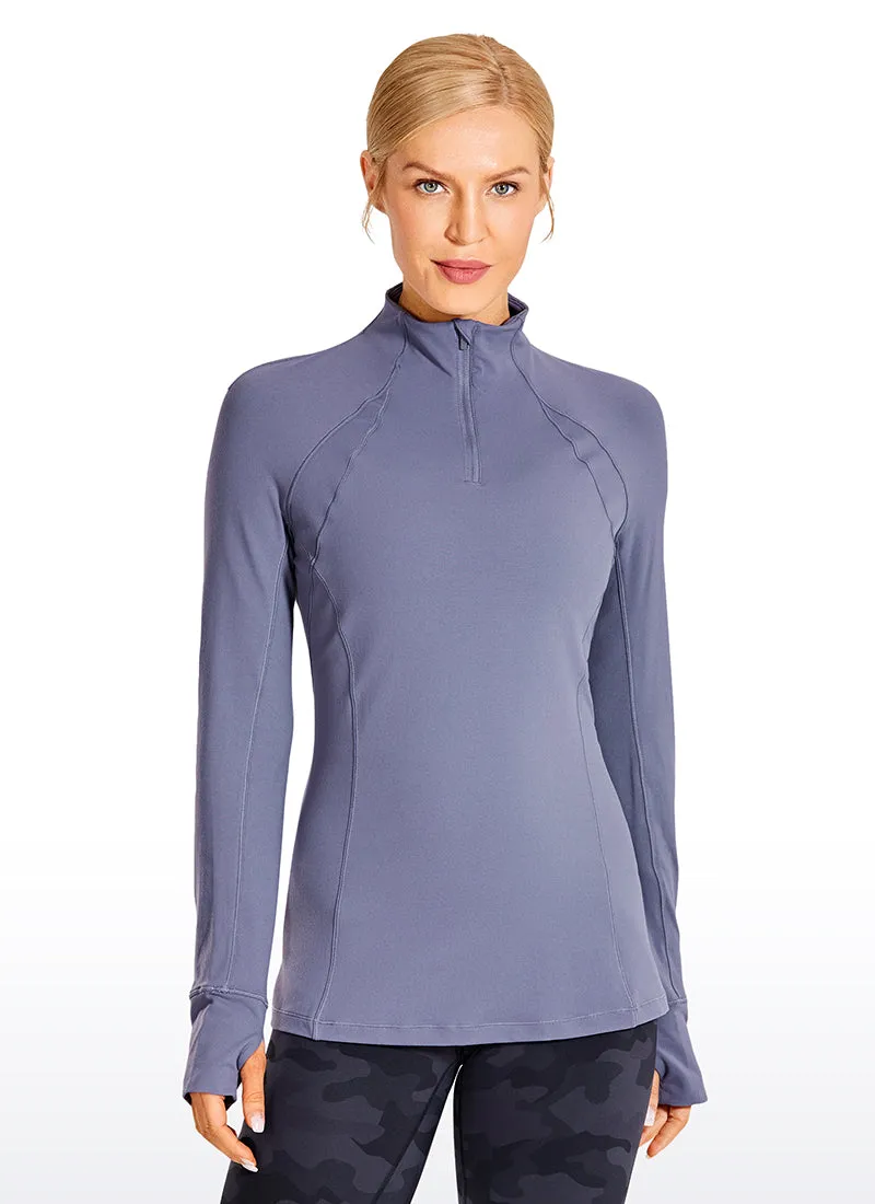 Brushed Quarter-Zip Long Sleeve with Thumb Holes