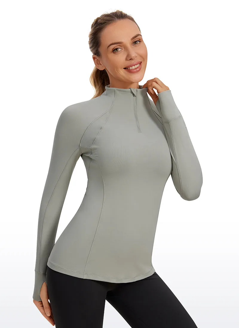 Brushed Quarter-Zip Long Sleeve with Thumb Holes