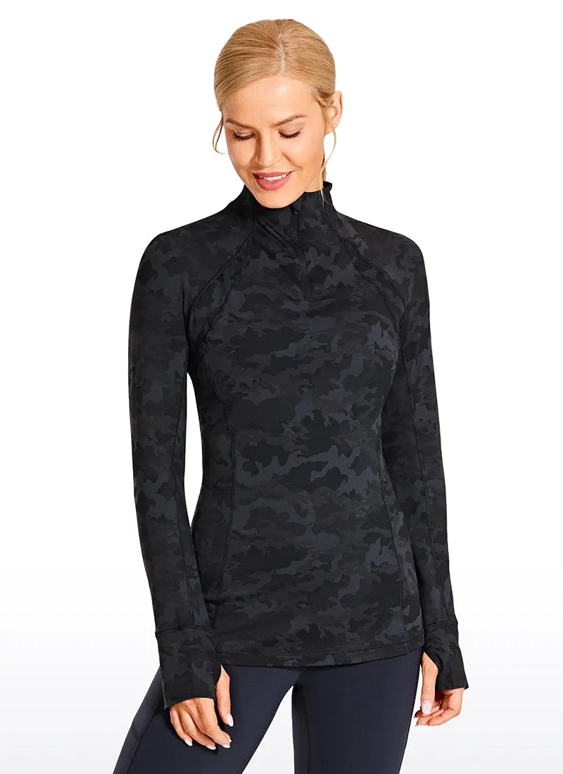 Brushed Quarter-Zip Long Sleeve with Thumb Holes