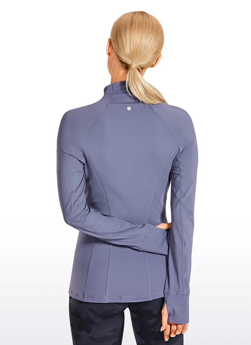 Brushed Quarter-Zip Long Sleeve with Thumb Holes