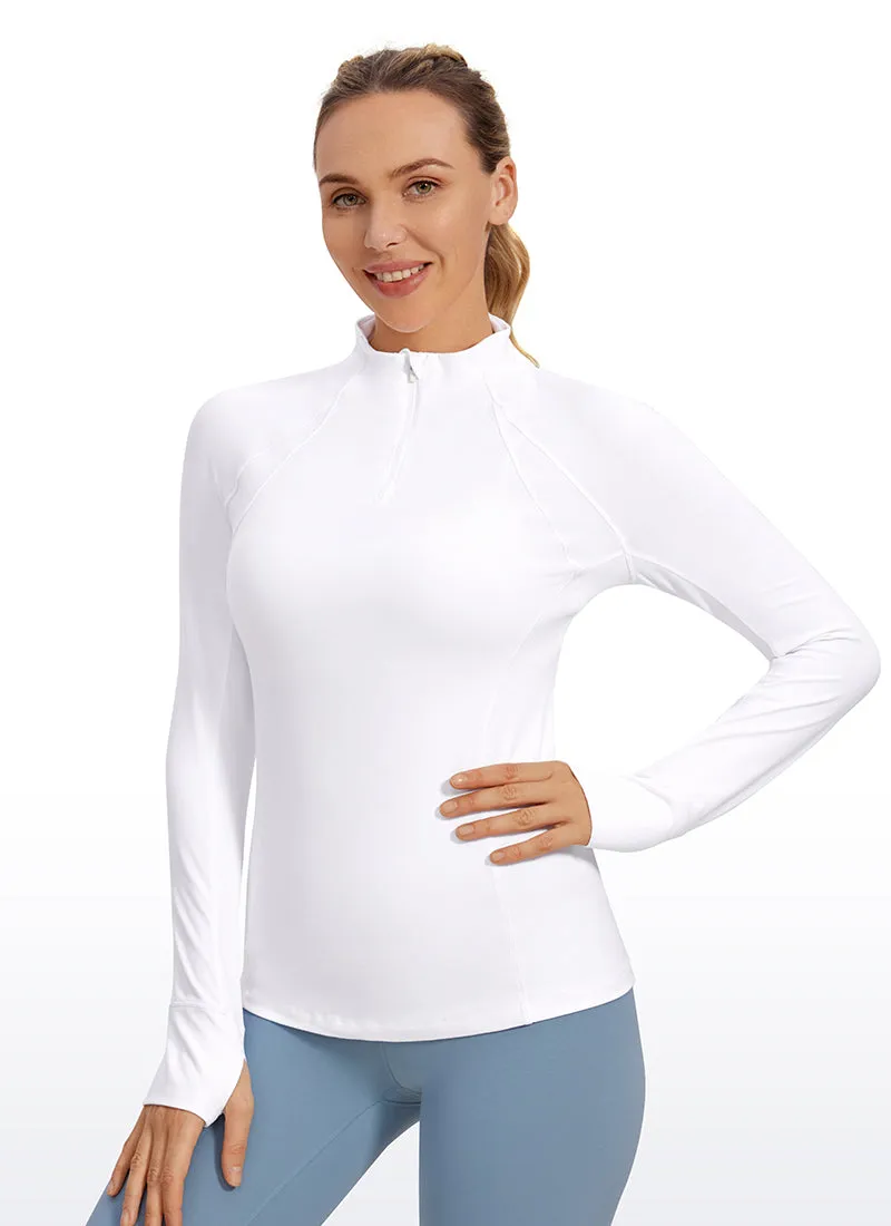 Brushed Quarter-Zip Long Sleeve with Thumb Holes