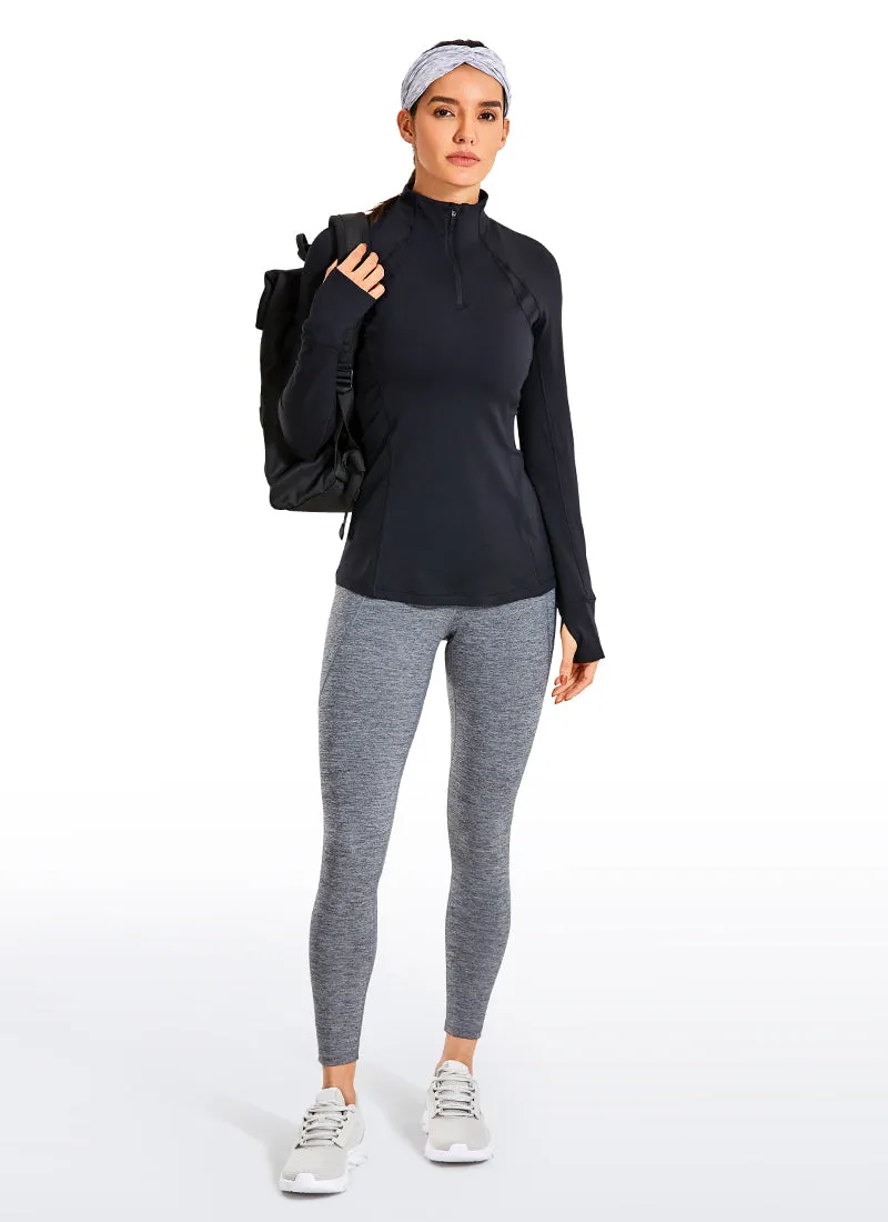 Brushed Quarter-Zip Long Sleeve with Thumb Holes