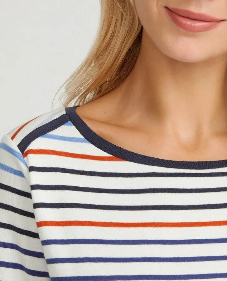 Burnt Orange and Blue Slash Neck Striped Top