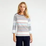 Burnt Orange and Blue Slash Neck Striped Top