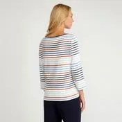 Burnt Orange and Blue Slash Neck Striped Top