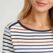 Burnt Orange and Blue Slash Neck Striped Top