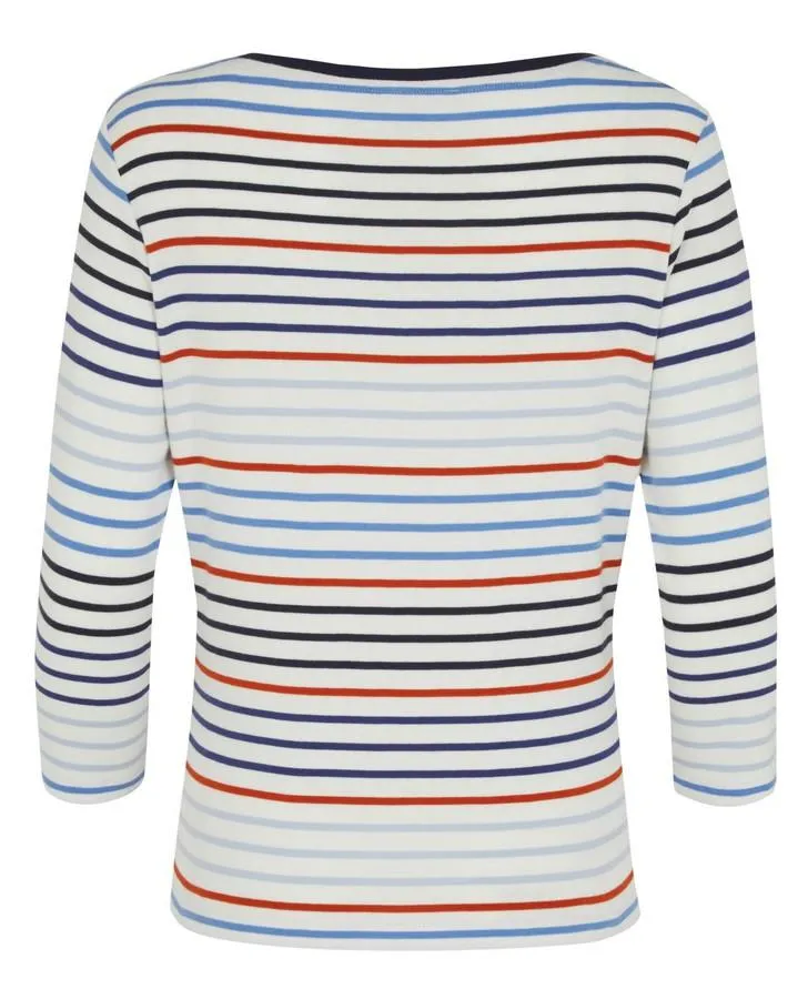 Burnt Orange and Blue Slash Neck Striped Top