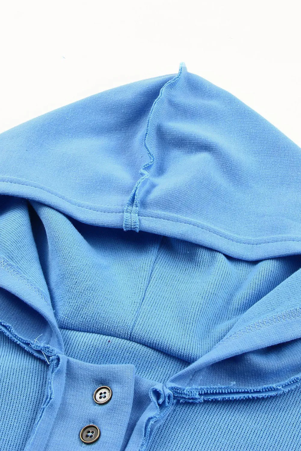 Casual Button Solid Patchwork Trim Hoodie