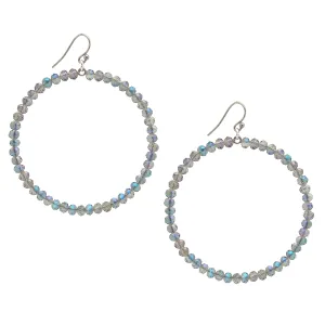 Chan Luu 2.25 Inch Silver Hoop Earrings in Allure Blue Crystals