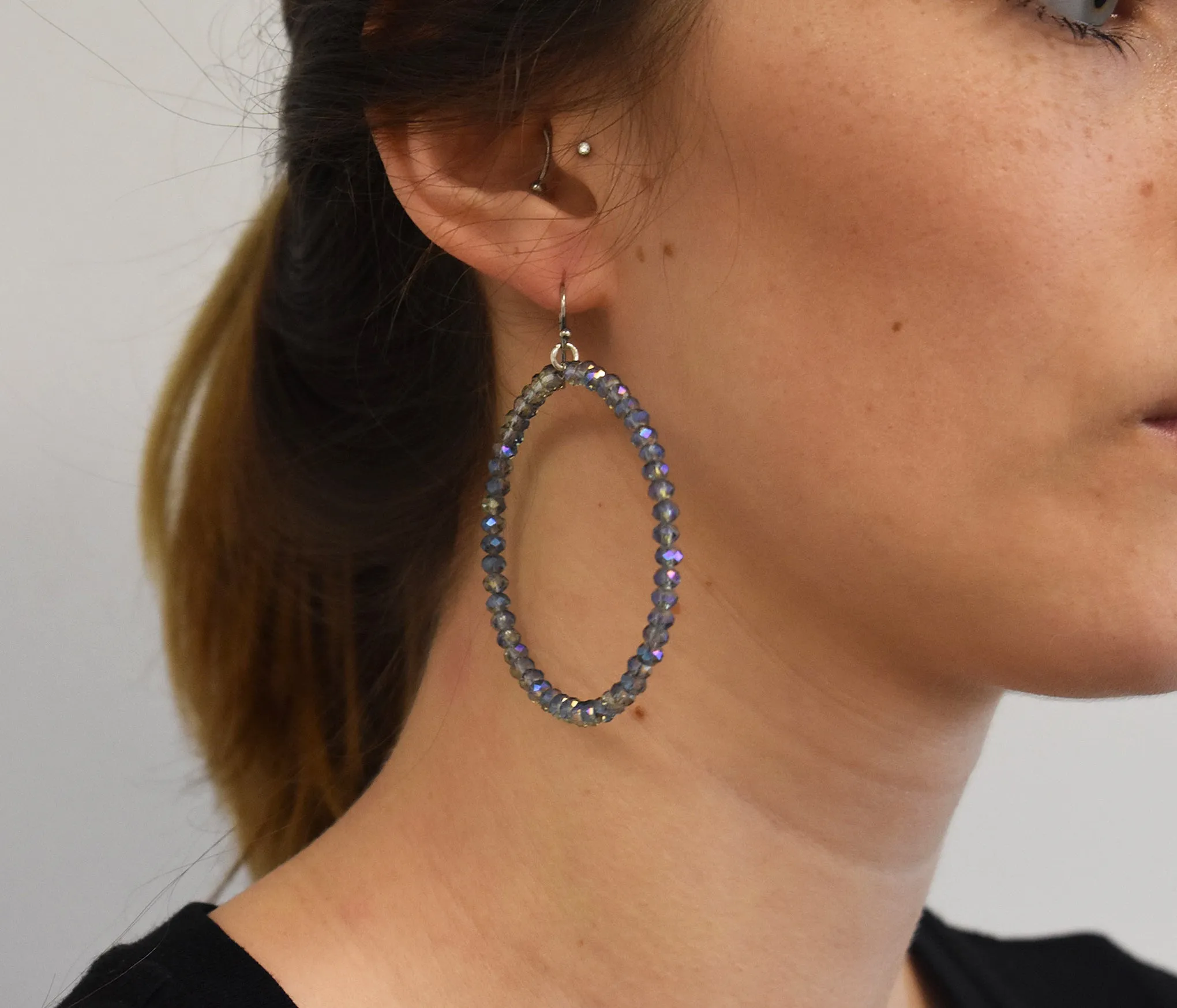 Chan Luu 2.25 Inch Silver Hoop Earrings in Allure Blue Crystals