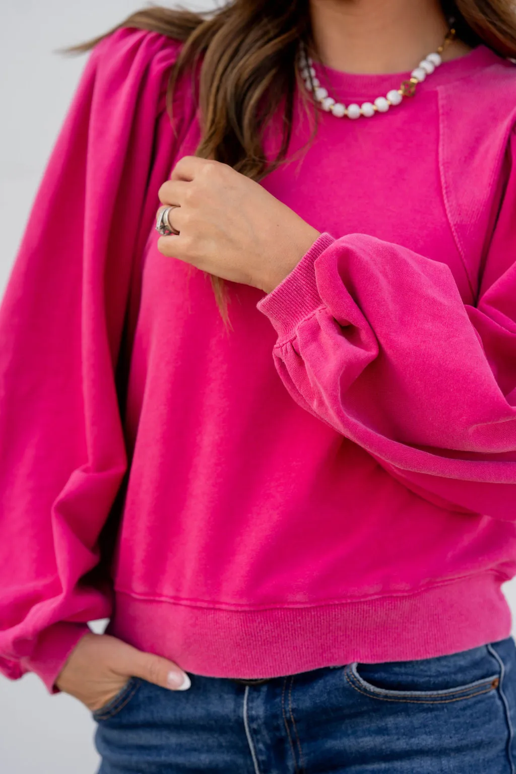 Corded Accents Relaxed Sleeve Sweatshirt