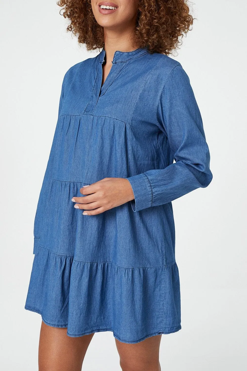 Denim Tiered Smock Dress