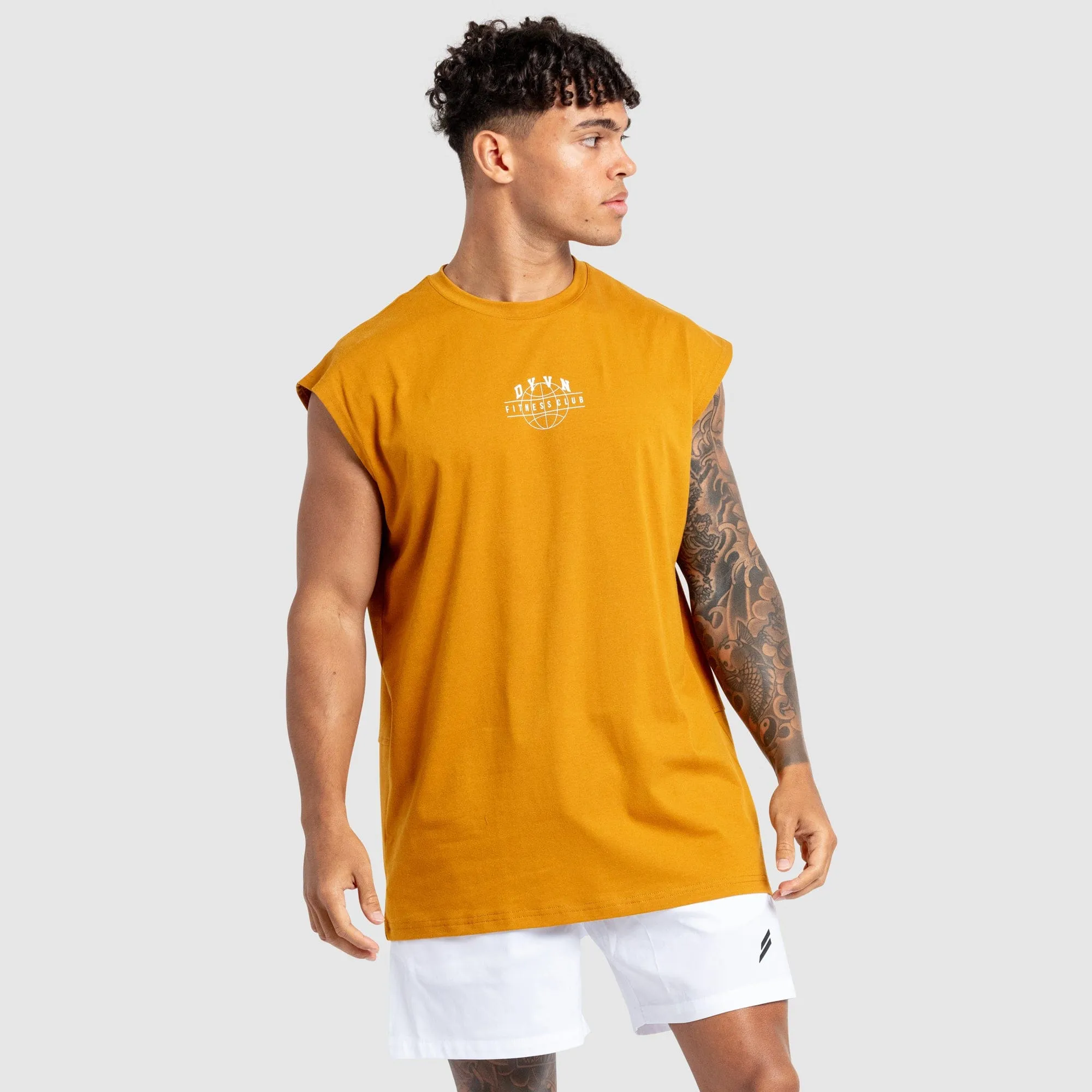 'DYVN' Fitness Club Cut Off Tank - Mustard Brown