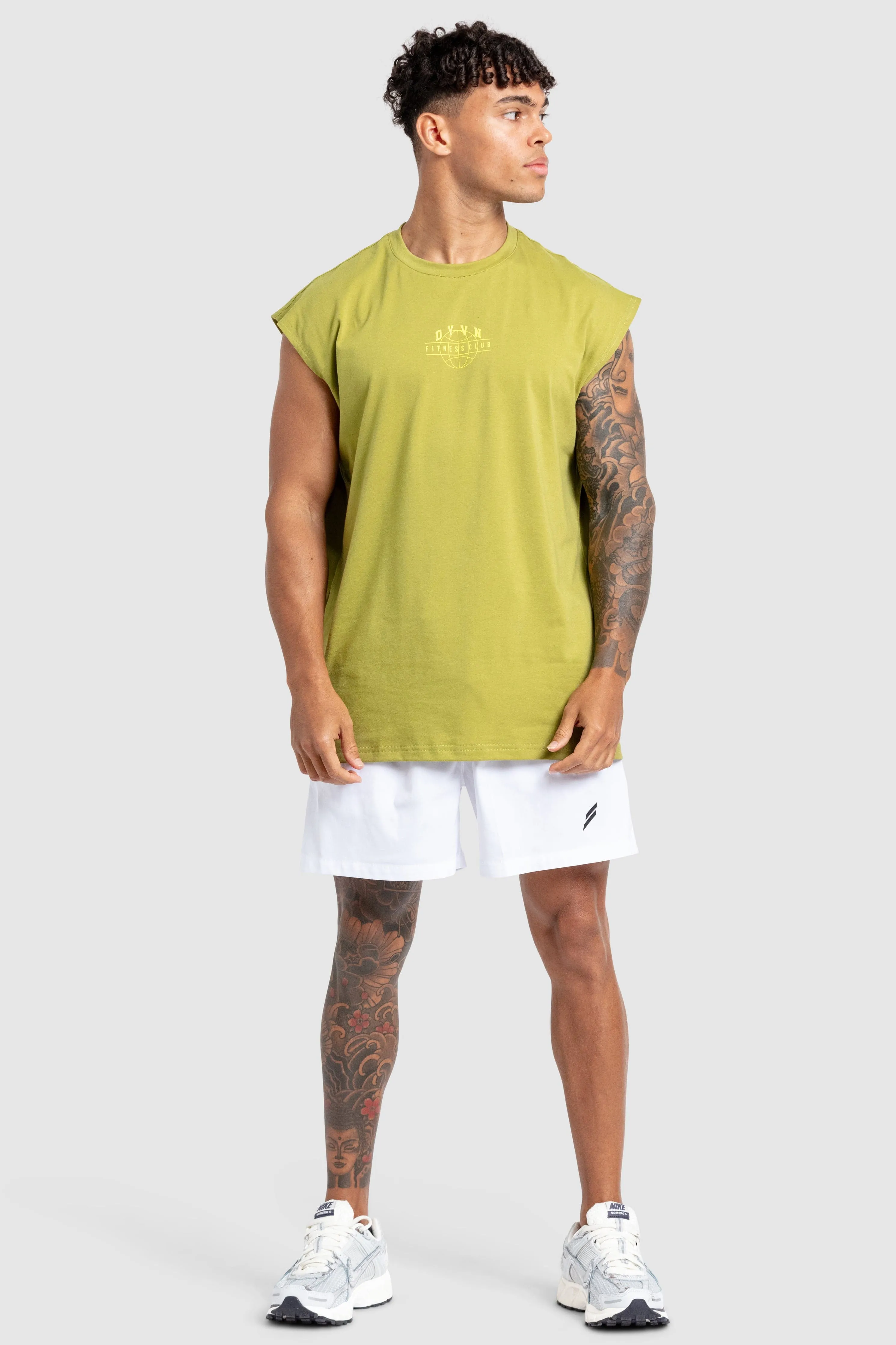 'DYVN' Fitness Club Cut Off Tank - Olive Green