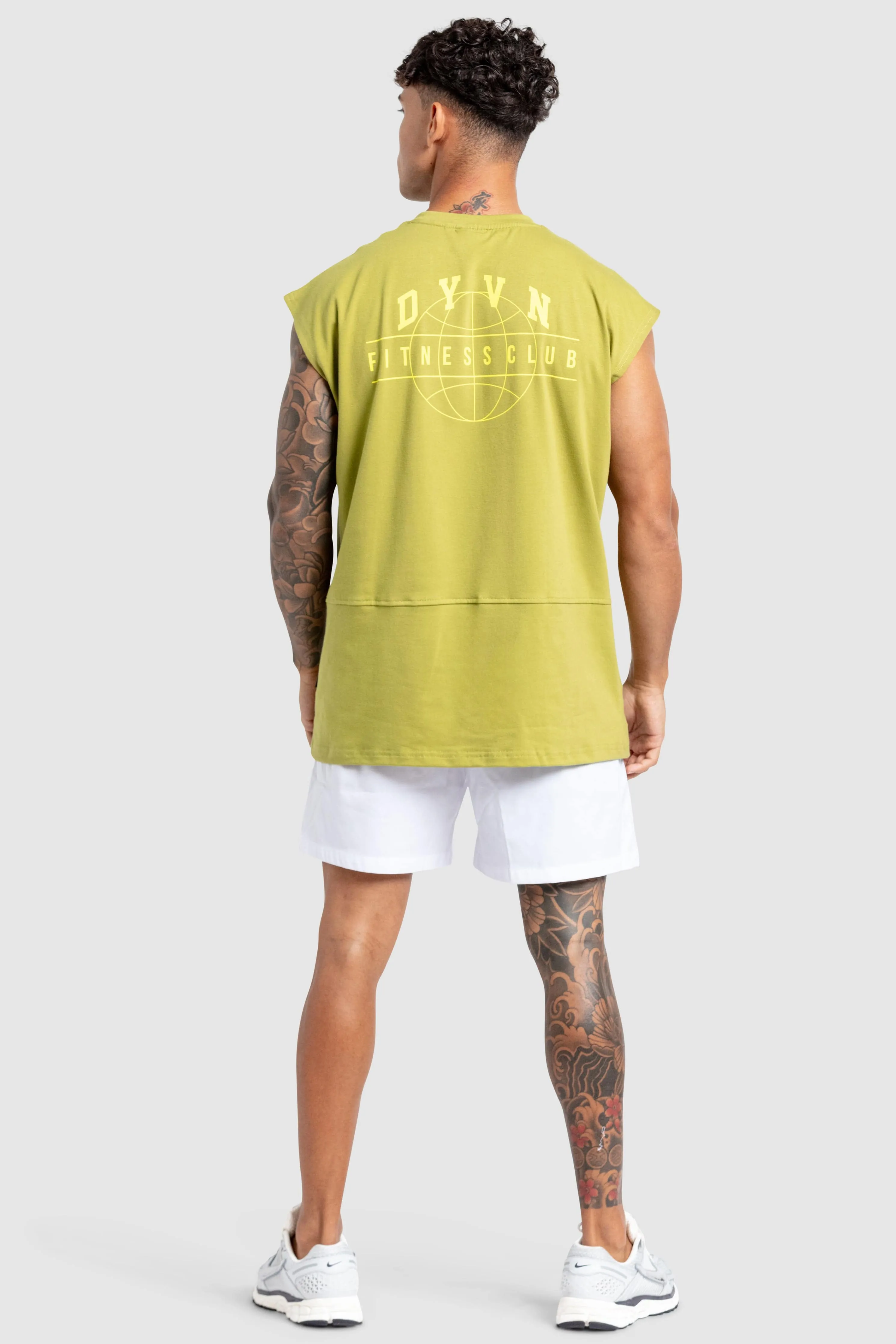 'DYVN' Fitness Club Cut Off Tank - Olive Green