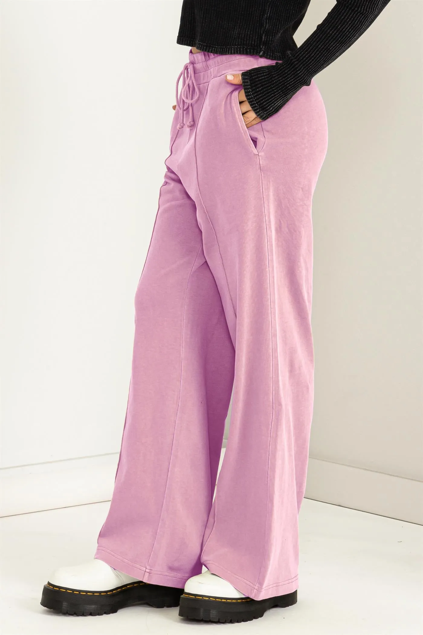 DZ23G455-HIGH WAIST DRAWSTRING WIDE LEG PANTS