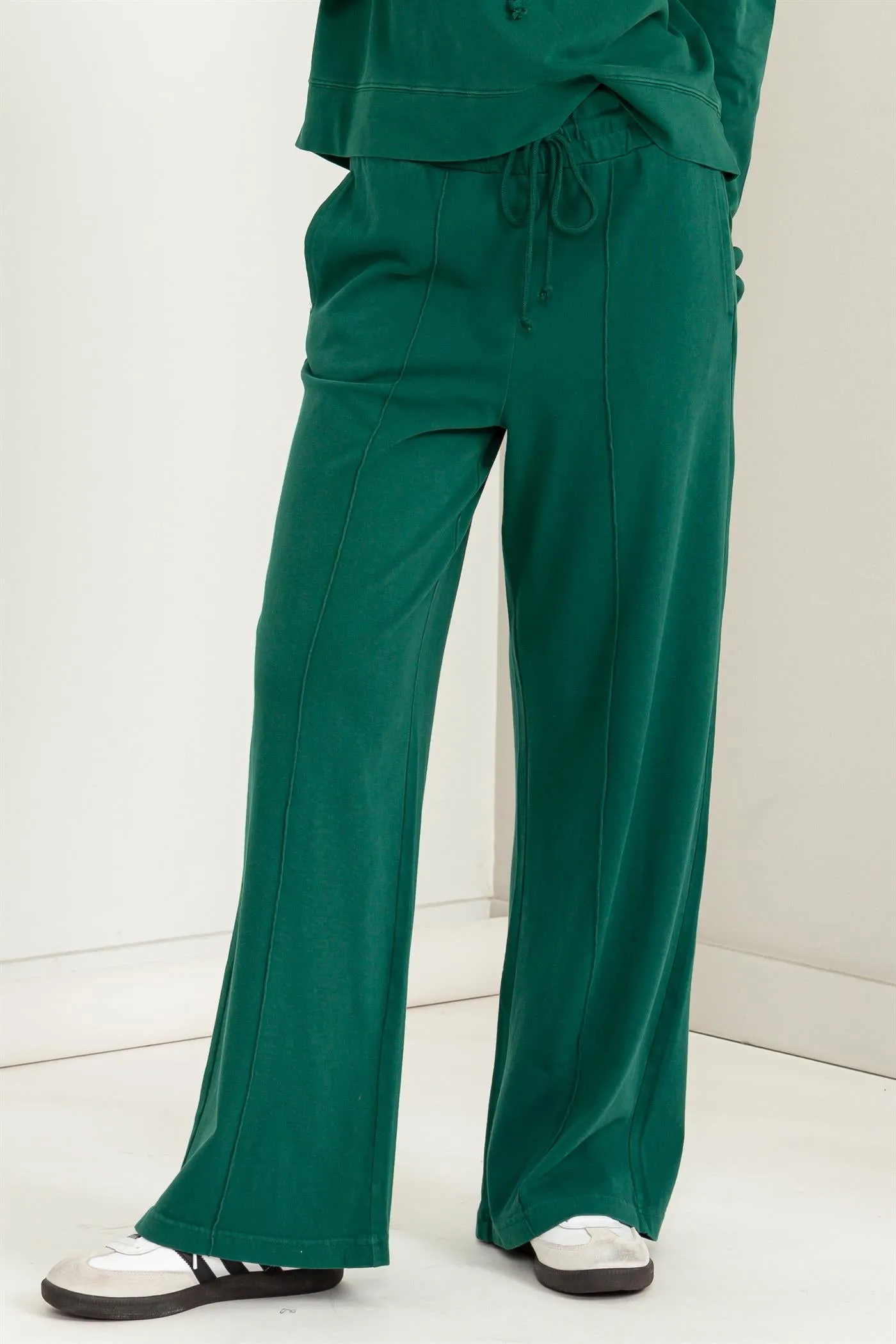 DZ23G455-HIGH WAIST DRAWSTRING WIDE LEG PANTS