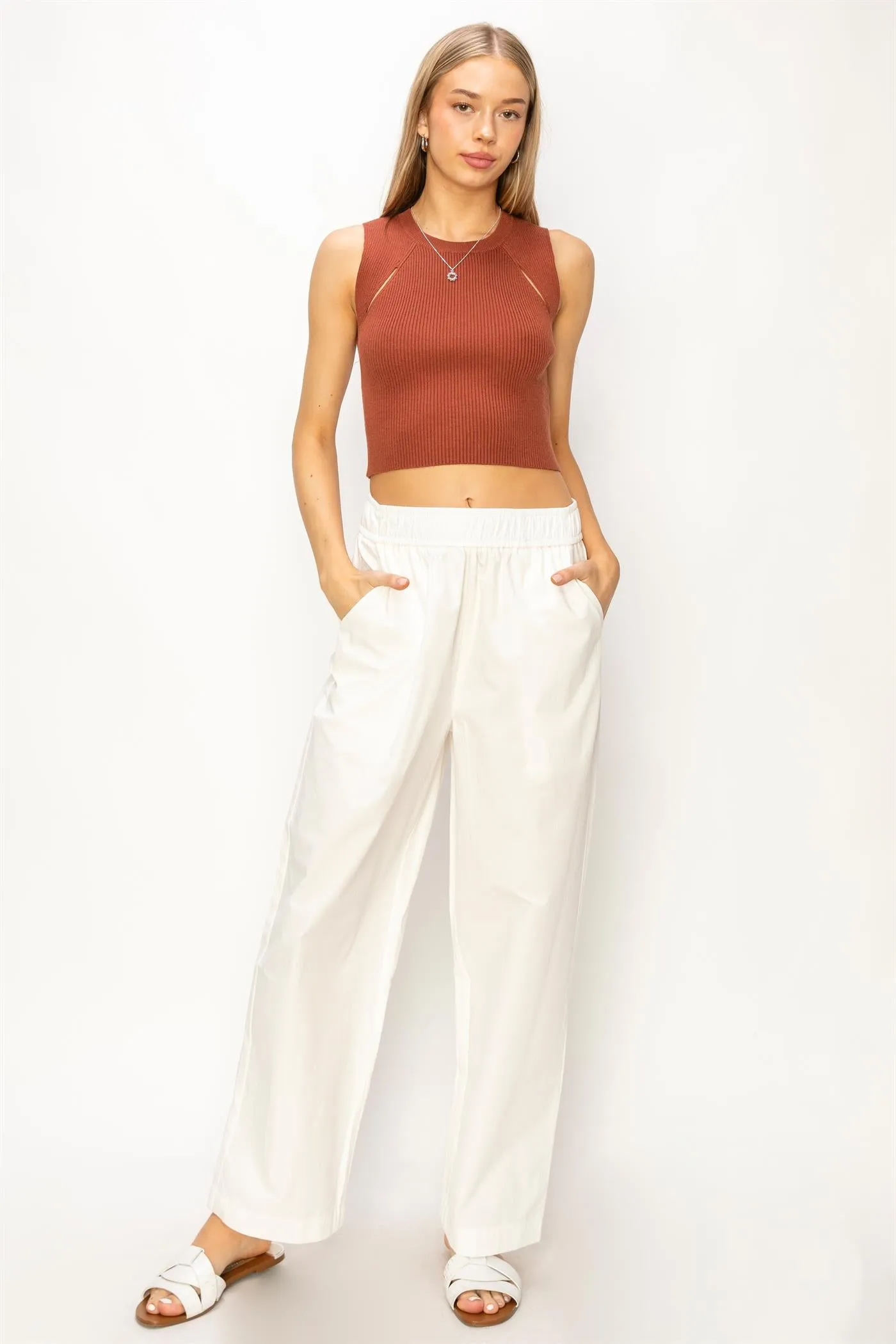 DZ24A299-Poplin High Waist Wide Leg Pants