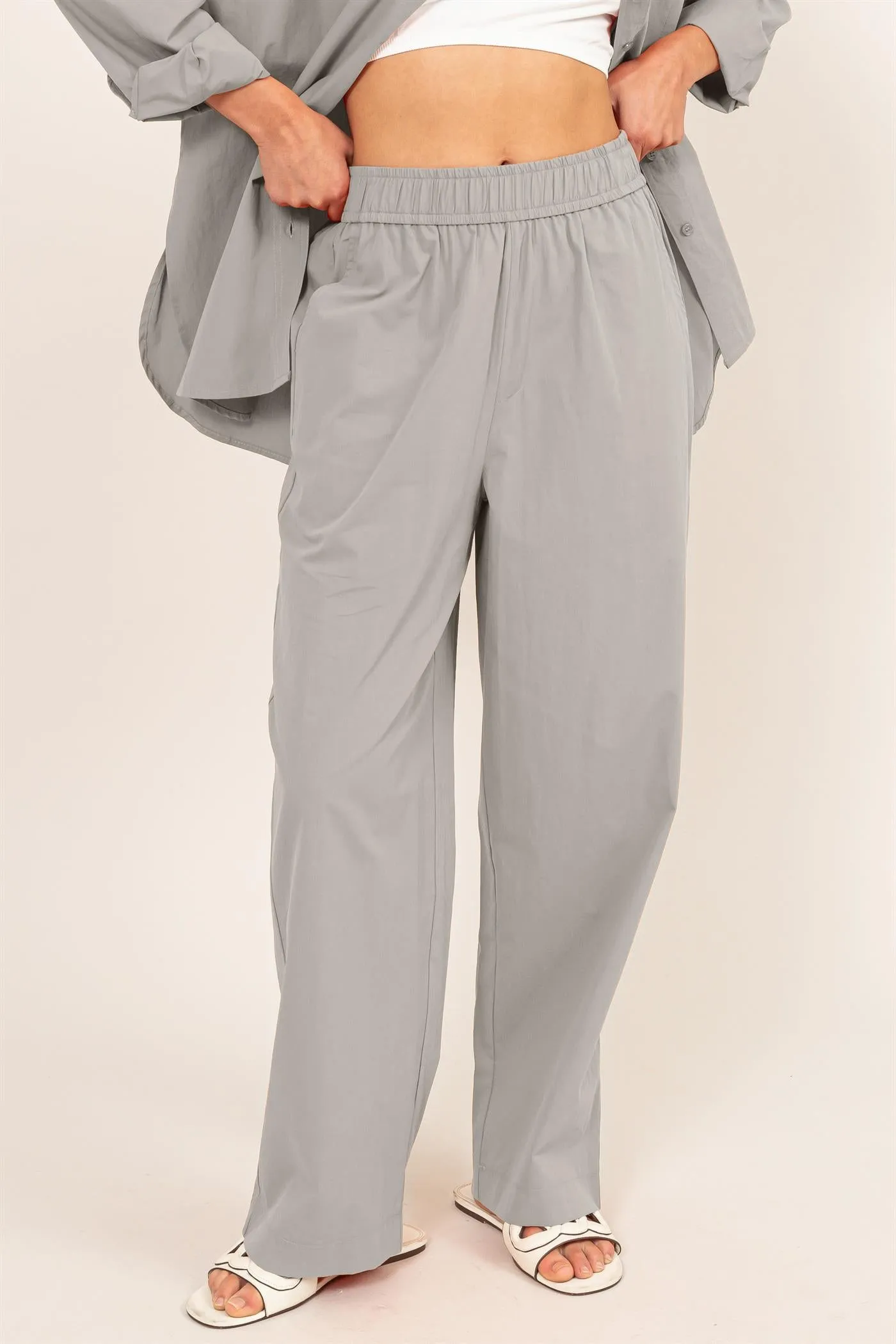 DZ24A299-Poplin High Waist Wide Leg Pants