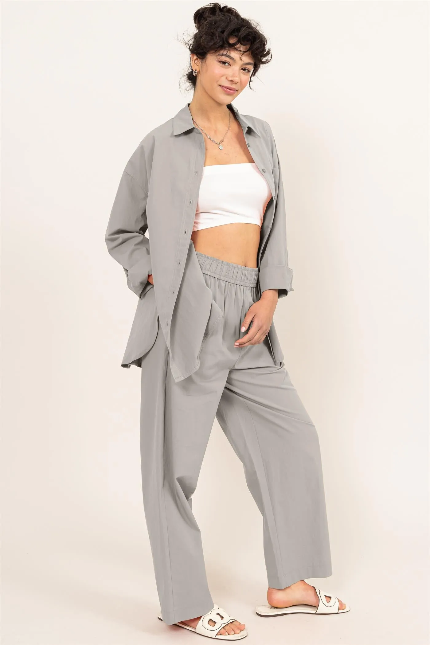 DZ24A299-Poplin High Waist Wide Leg Pants