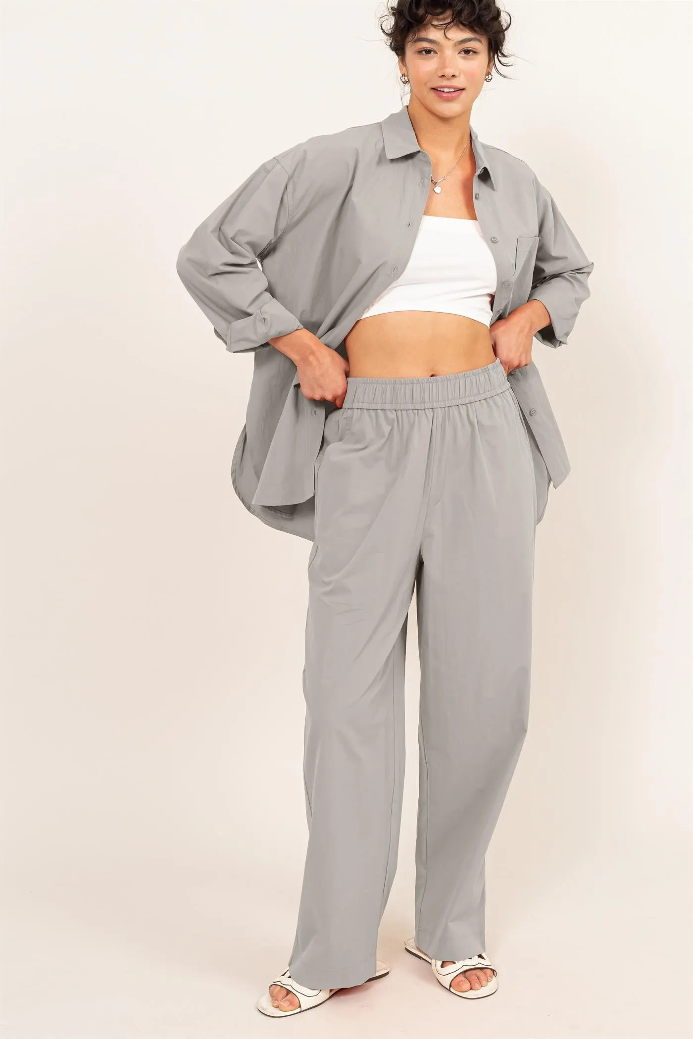 DZ24A299-Poplin High Waist Wide Leg Pants