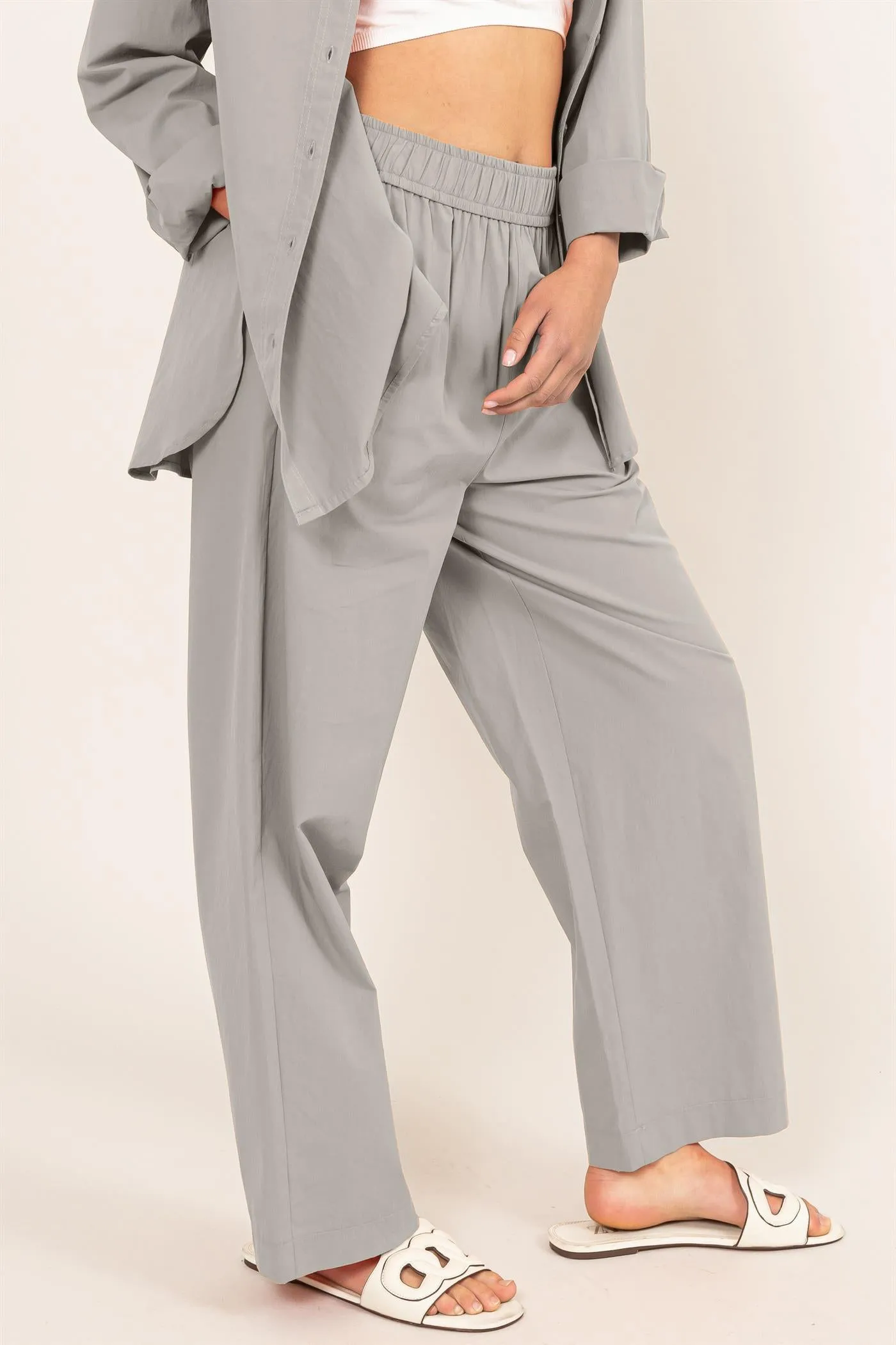 DZ24A299-Poplin High Waist Wide Leg Pants