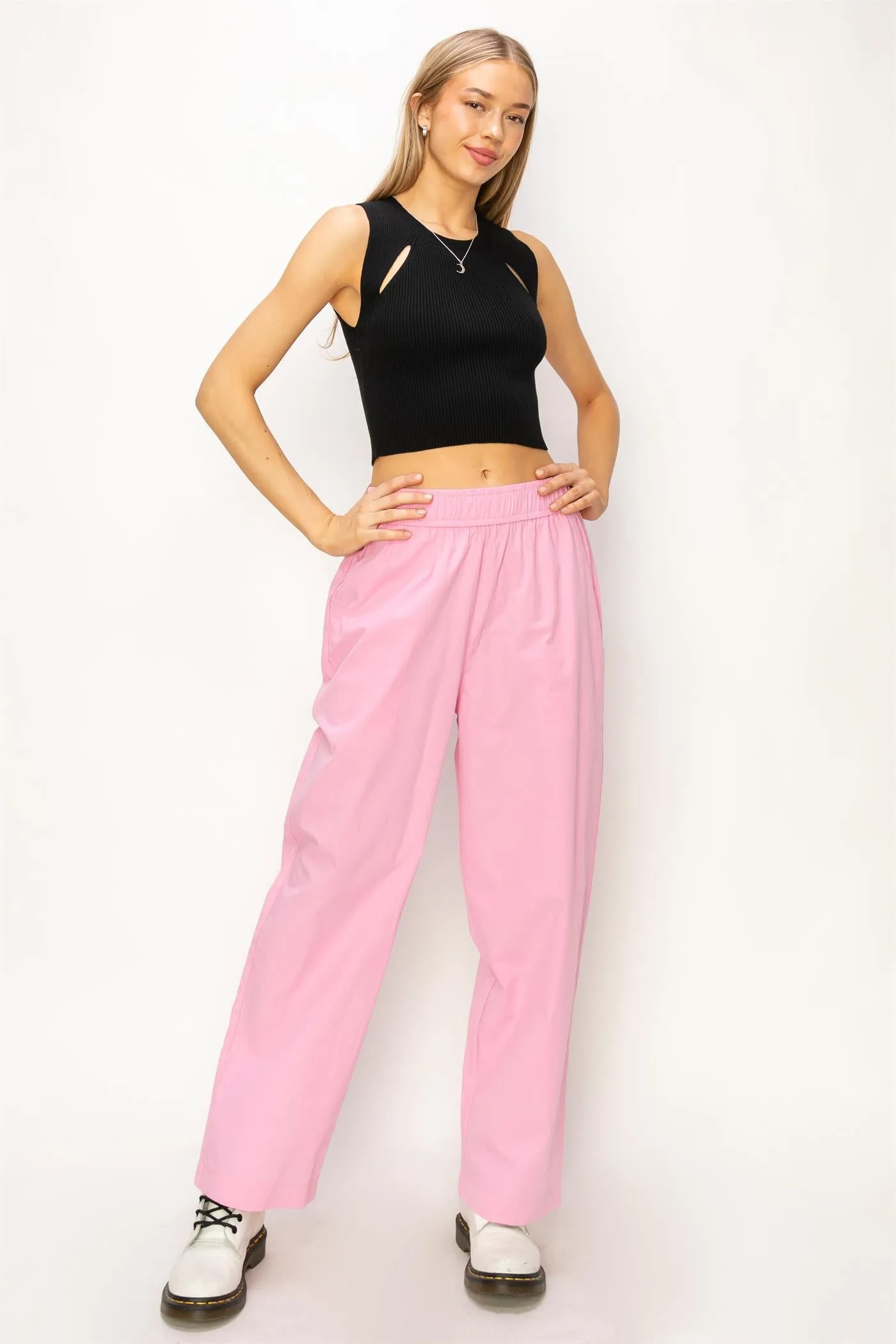 DZ24A299-Poplin High Waist Wide Leg Pants