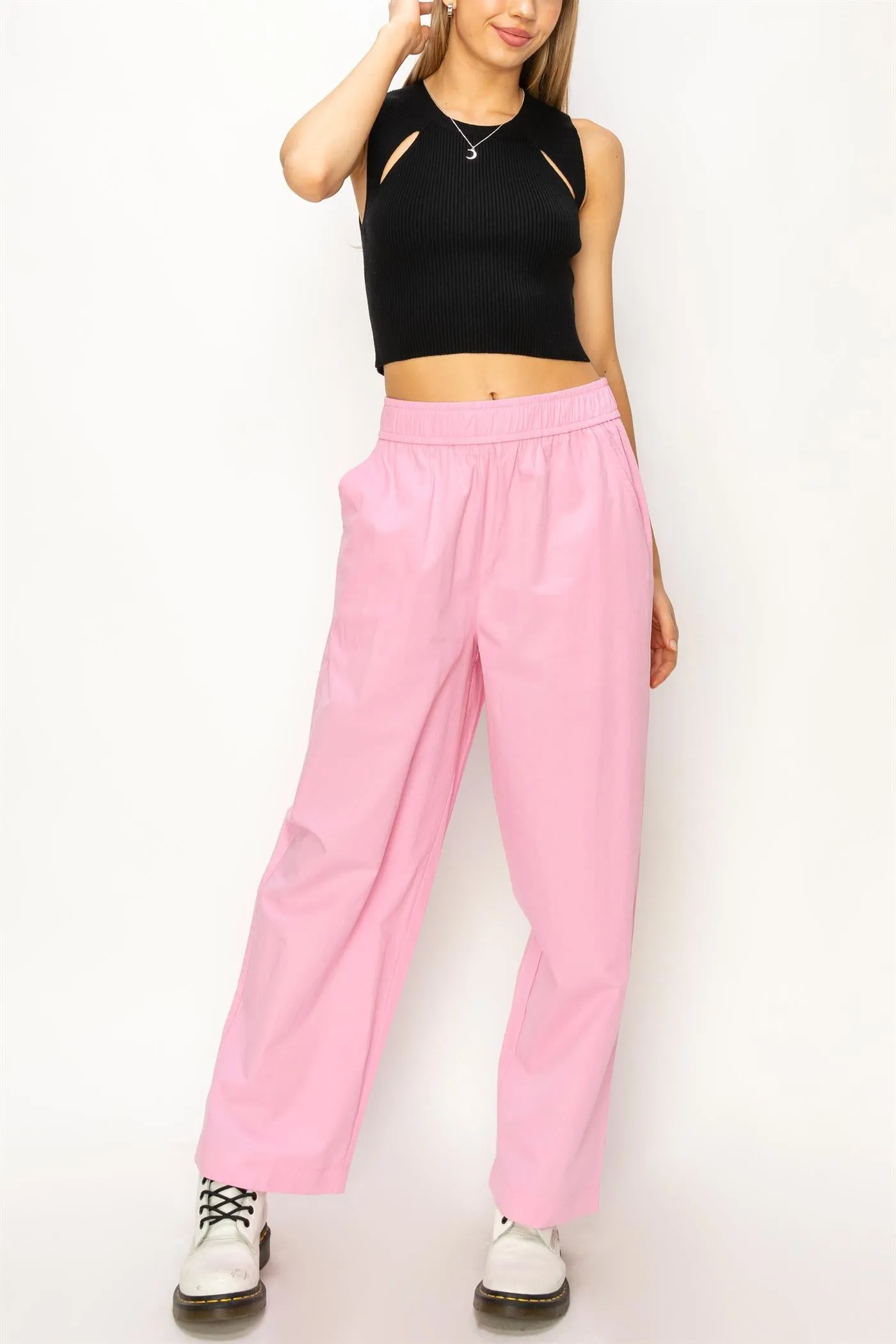 DZ24A299-Poplin High Waist Wide Leg Pants