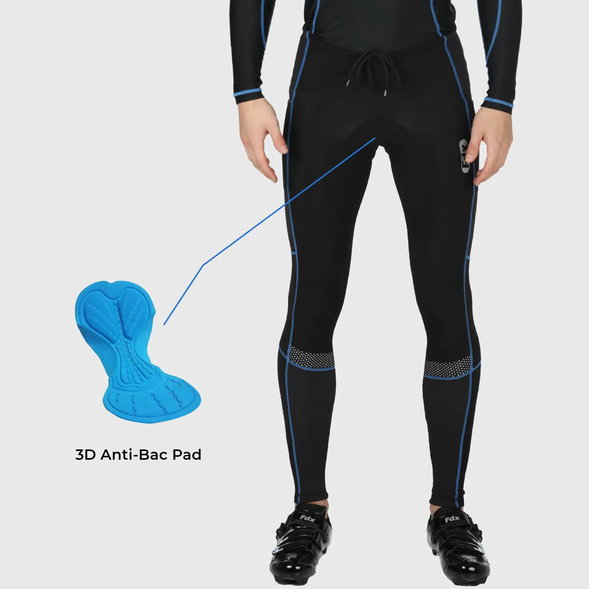 Fdx All Day Men's & Boy's Blue Thermal Padded Cycling Tights