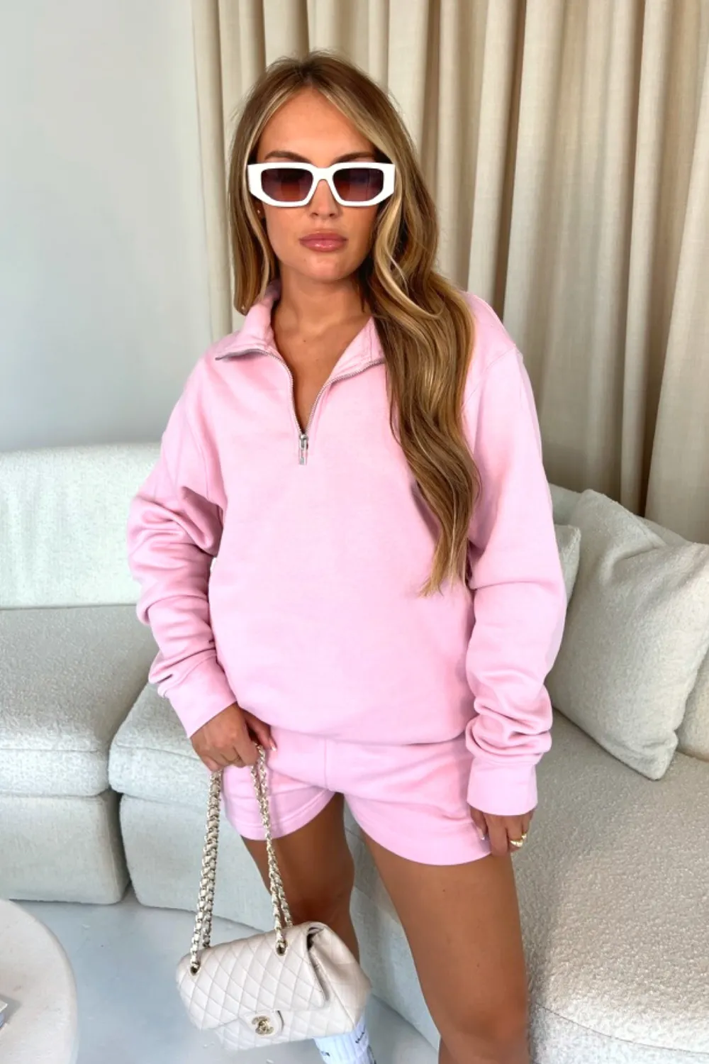 Glamify basics baby pink 3/4 zip sweatshirt