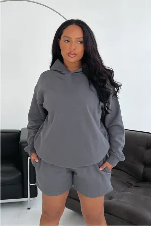 Glamify premium essential steel grey relaxed hoodie