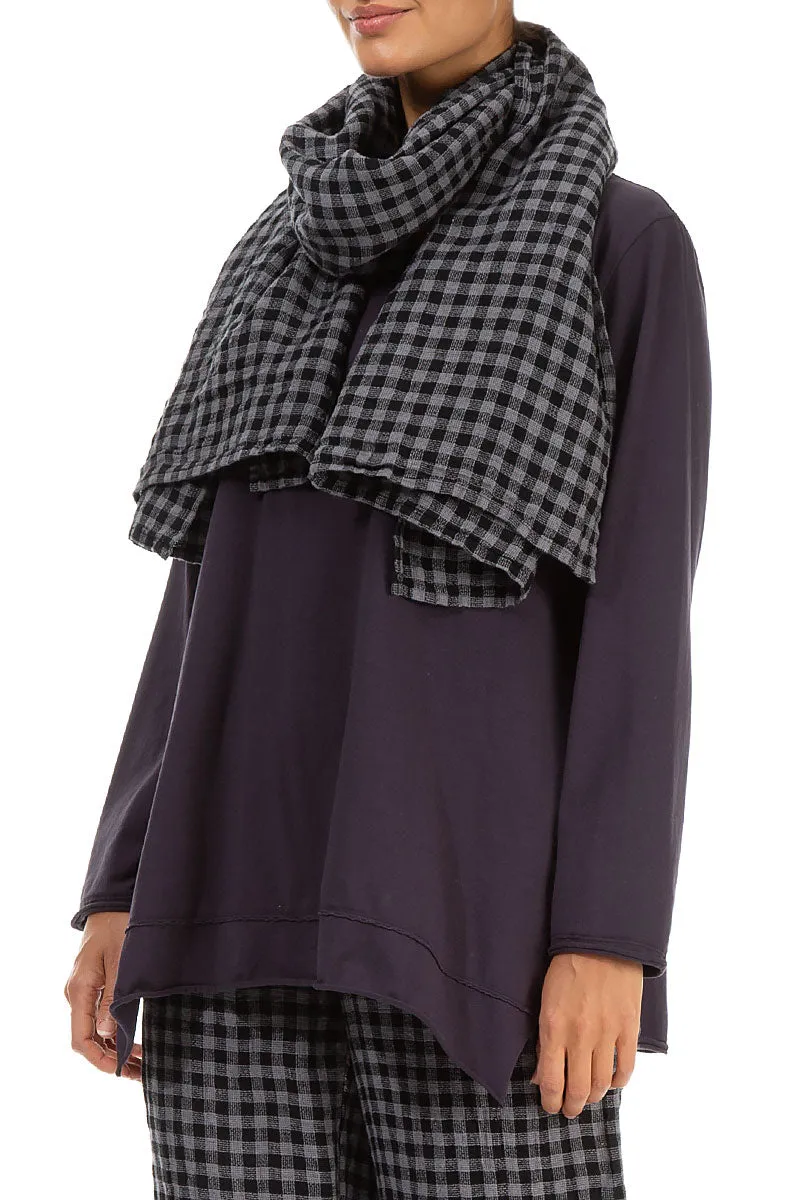 Grey Check Linen Scarf