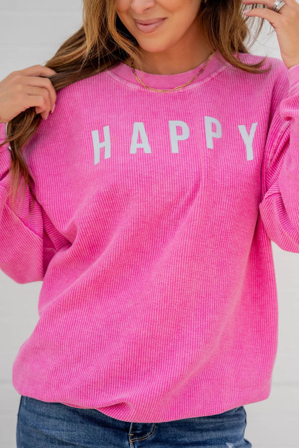 Happy Ribbed Graphic Crewneck