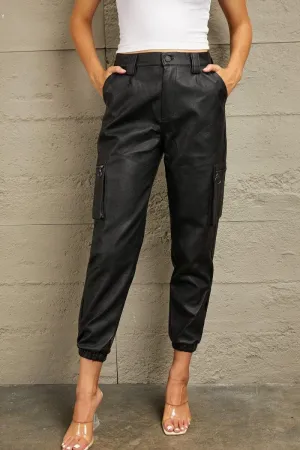 Kancan Black High Rise Leather Joggers