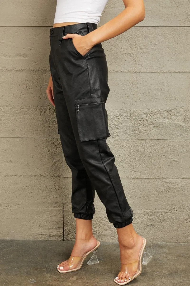 Kancan Black High Rise Leather Joggers