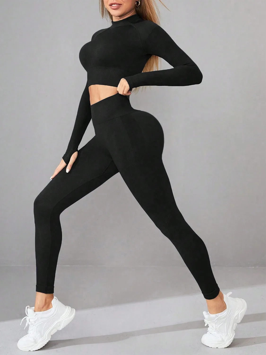 kesley Mock Neck Long Sleeve Top and Leggings Active Set